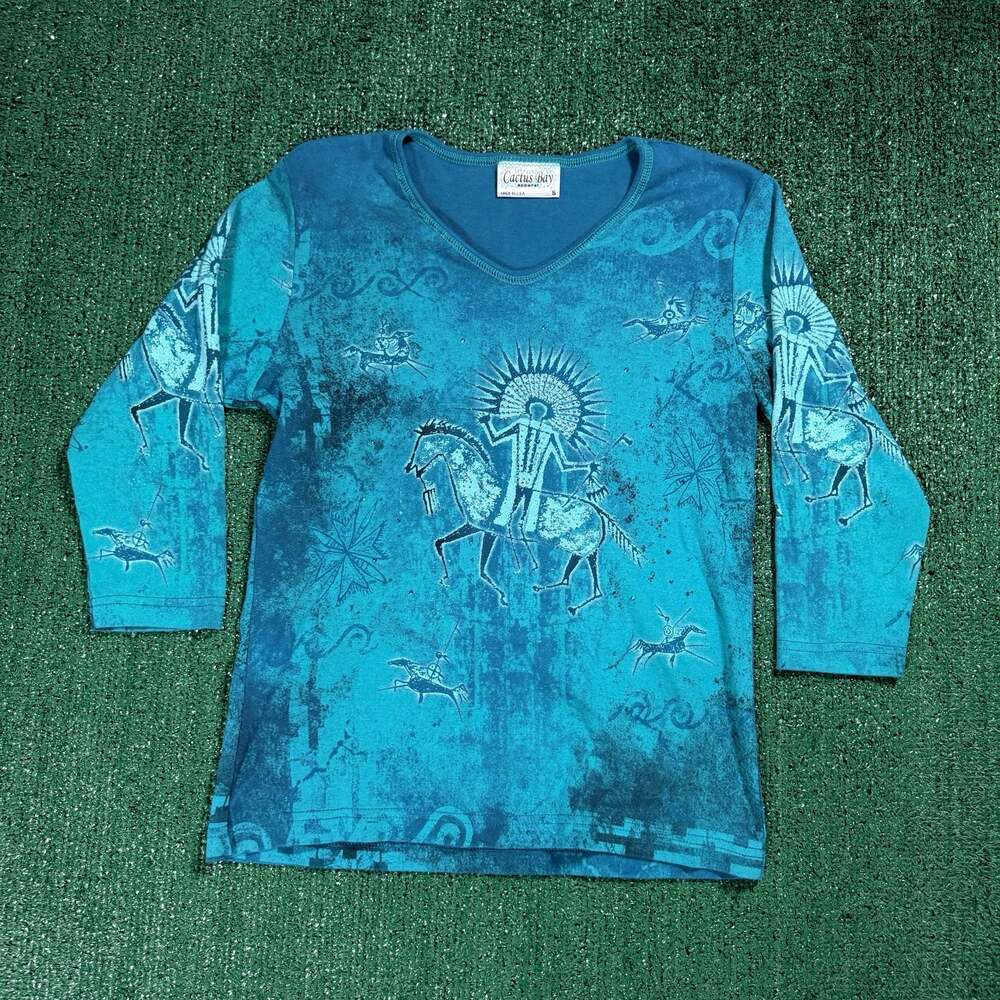 Cactus Bay Vintage Y2K Women's Long Sleeve Tee Shirt Native Artwork Small
